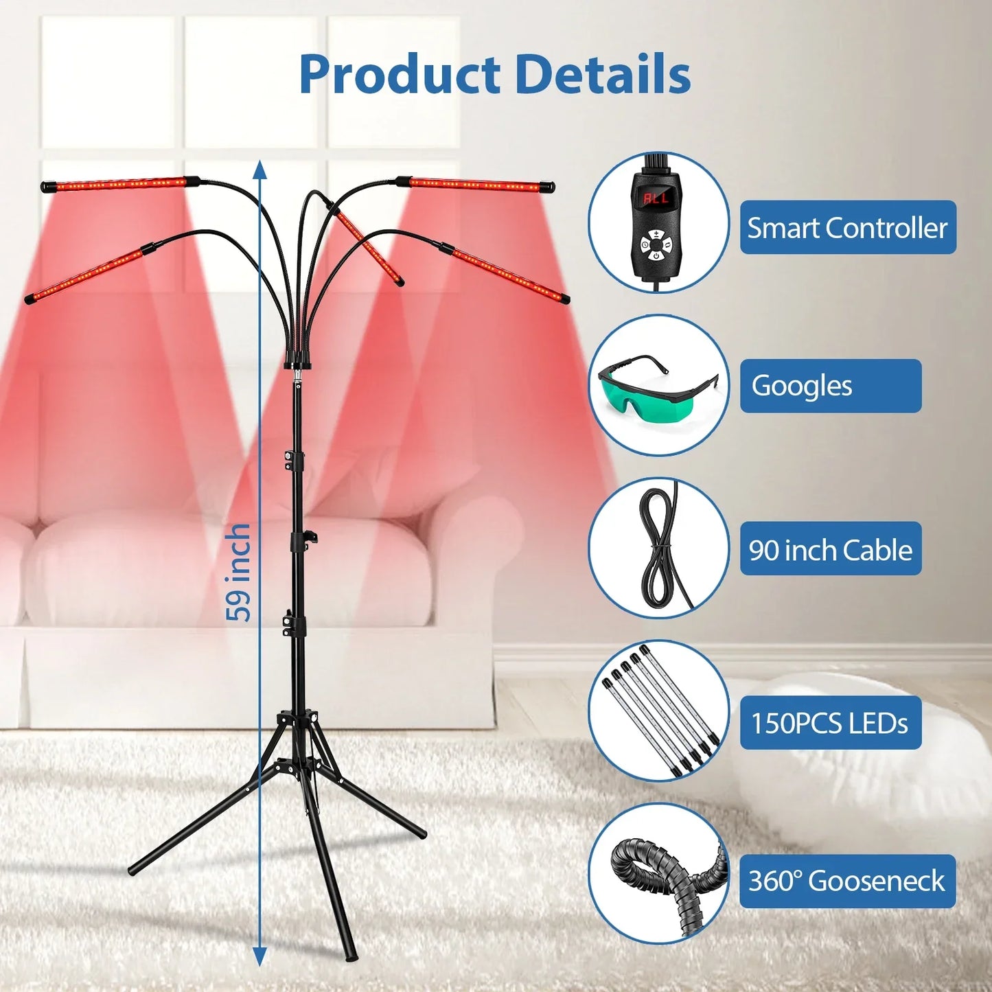 NEW 4/5 Red Light tubes Therapy Device Infrared Therapy Lamp with Stand, 660nm&850nm for Body Pain Relief Skin Recovery Home Use