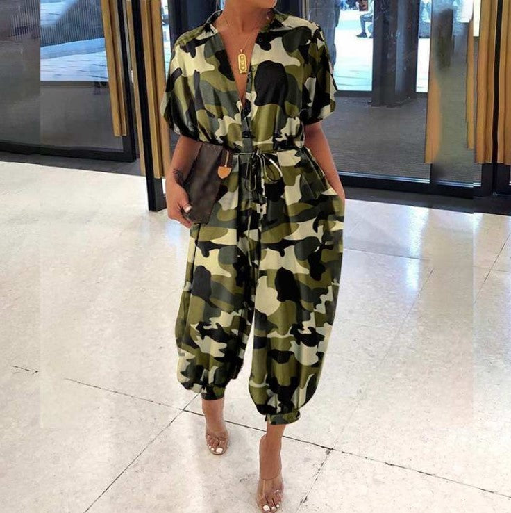 Short sleeve button Jumpsuit