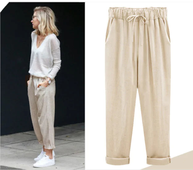 Cotton Linen Cropped Pants for Women