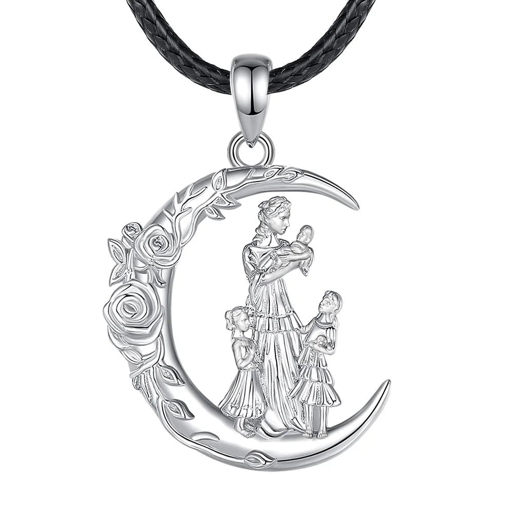 Eudora 925 Sterling Silver Mother Daughter Family Necklace Rose Flower Moon Pendant Fine Jewelry Mother's Day Gift for Women