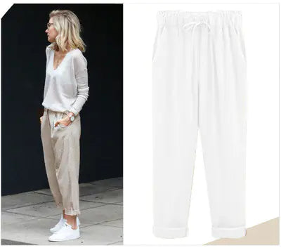Cotton Linen Cropped Pants for Women
