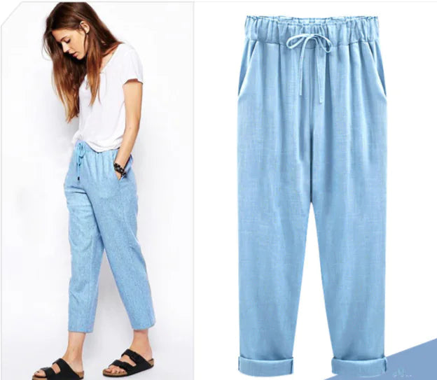 Cotton Linen Cropped Pants for Women