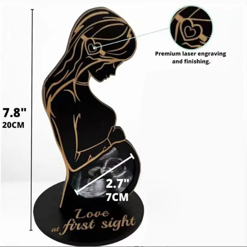 Wooden Baby Ultrasound Photo Frame Pregnancy Gift Baby Announcement Keepsake Valentine's Day Gift to Expectant Mother Wife