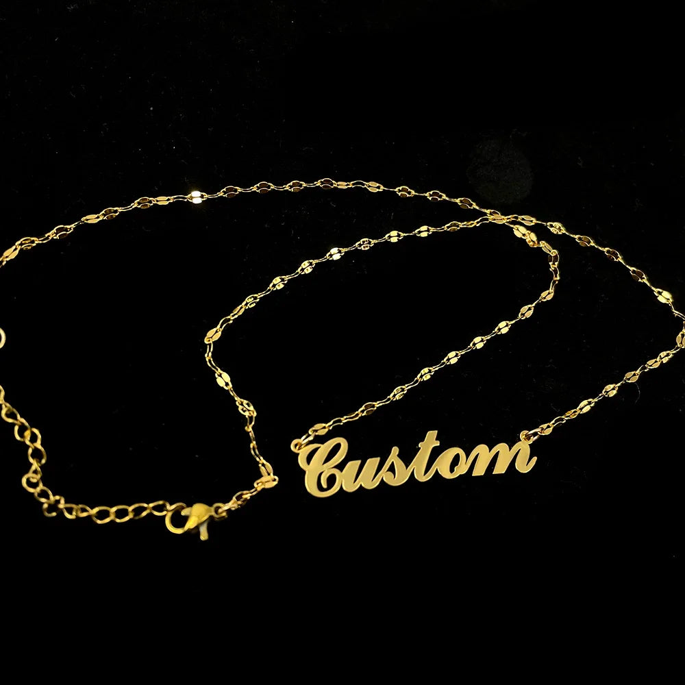 Custom Name Women Necklace Bracelet Set Stainless Steel Jewelry Personalized Letter Pendant Fashion Gold Chain Mothers Day Gifts