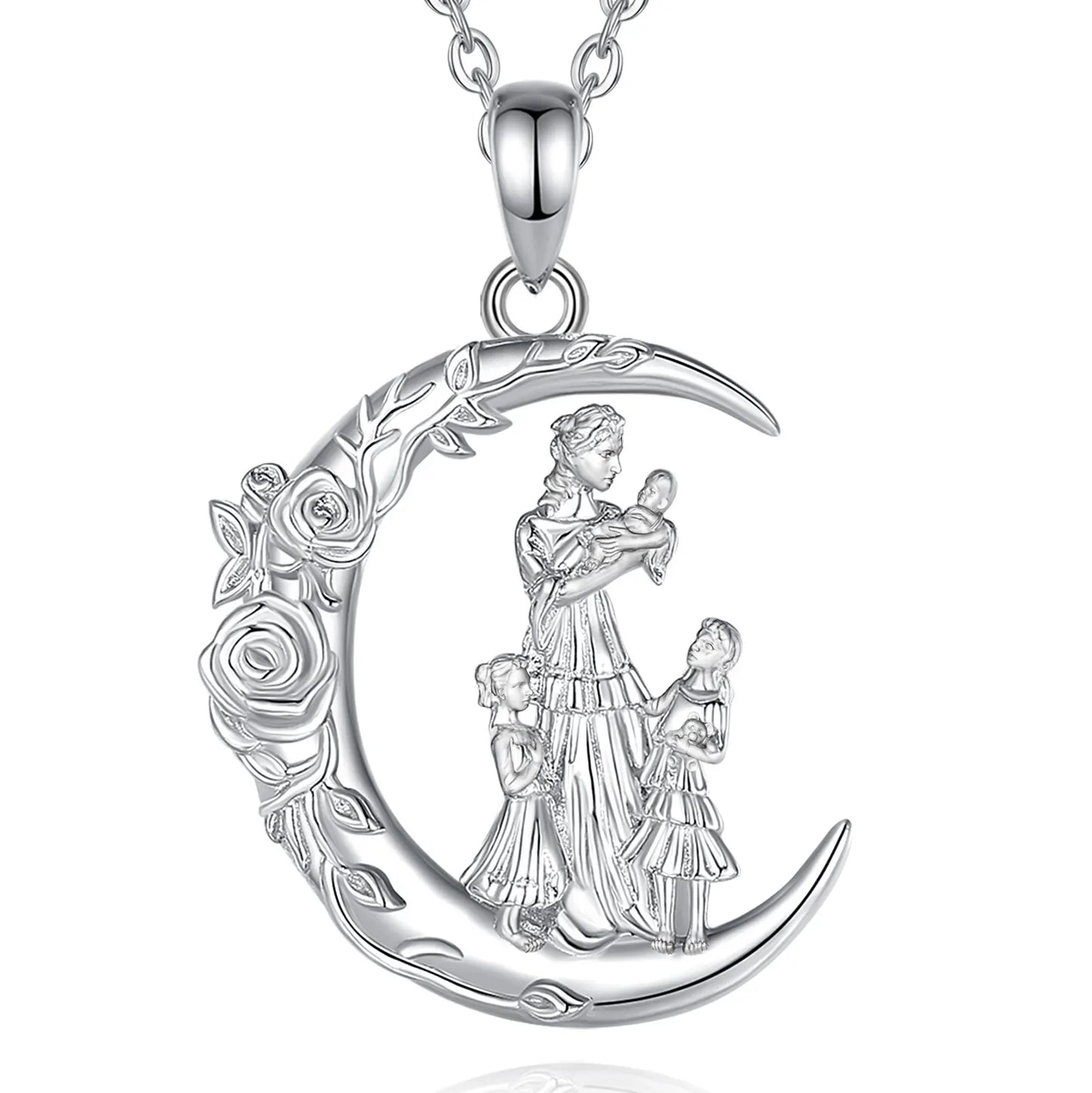 Eudora 925 Sterling Silver Mother Daughter Family Necklace Rose Flower Moon Pendant Fine Jewelry Mother's Day Gift for Women