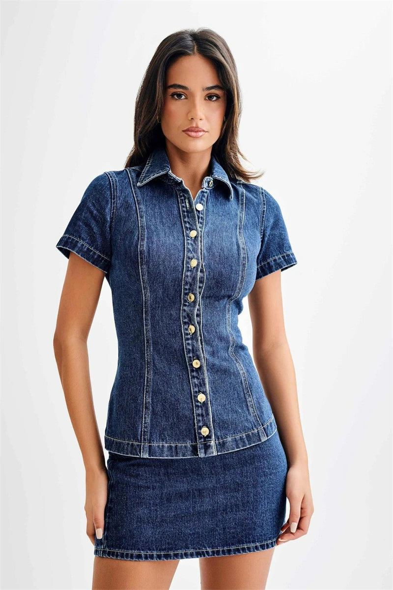 Streetwear Denim 2 Piece Sets Women Outfit Summer Clothes Women Short Sleeve Jean Top Mini Skirts Sets Jean Two Piece Dress Sets