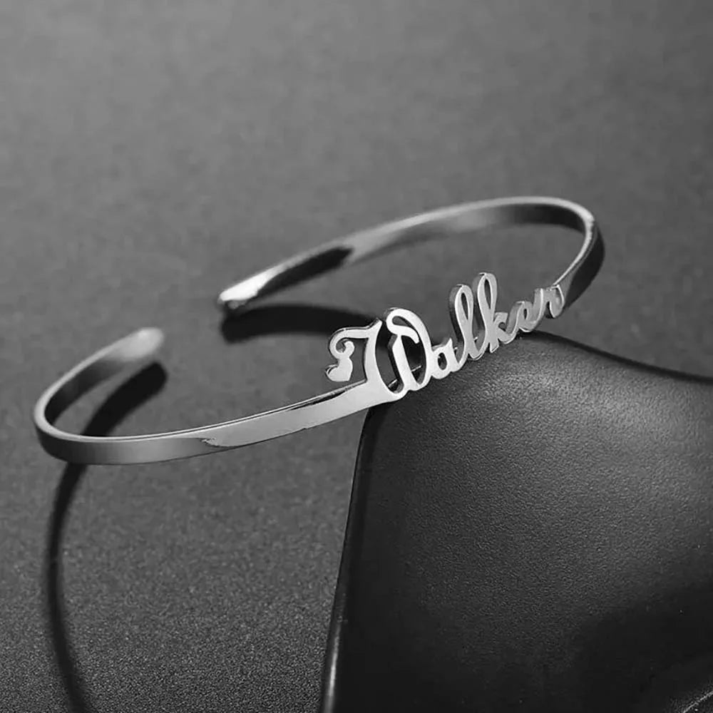 Big Name Custom Bangle Personalized Bracelet Cuff Valentines Gift for Women Men Father Day Mother Stainless Steel Gold Color