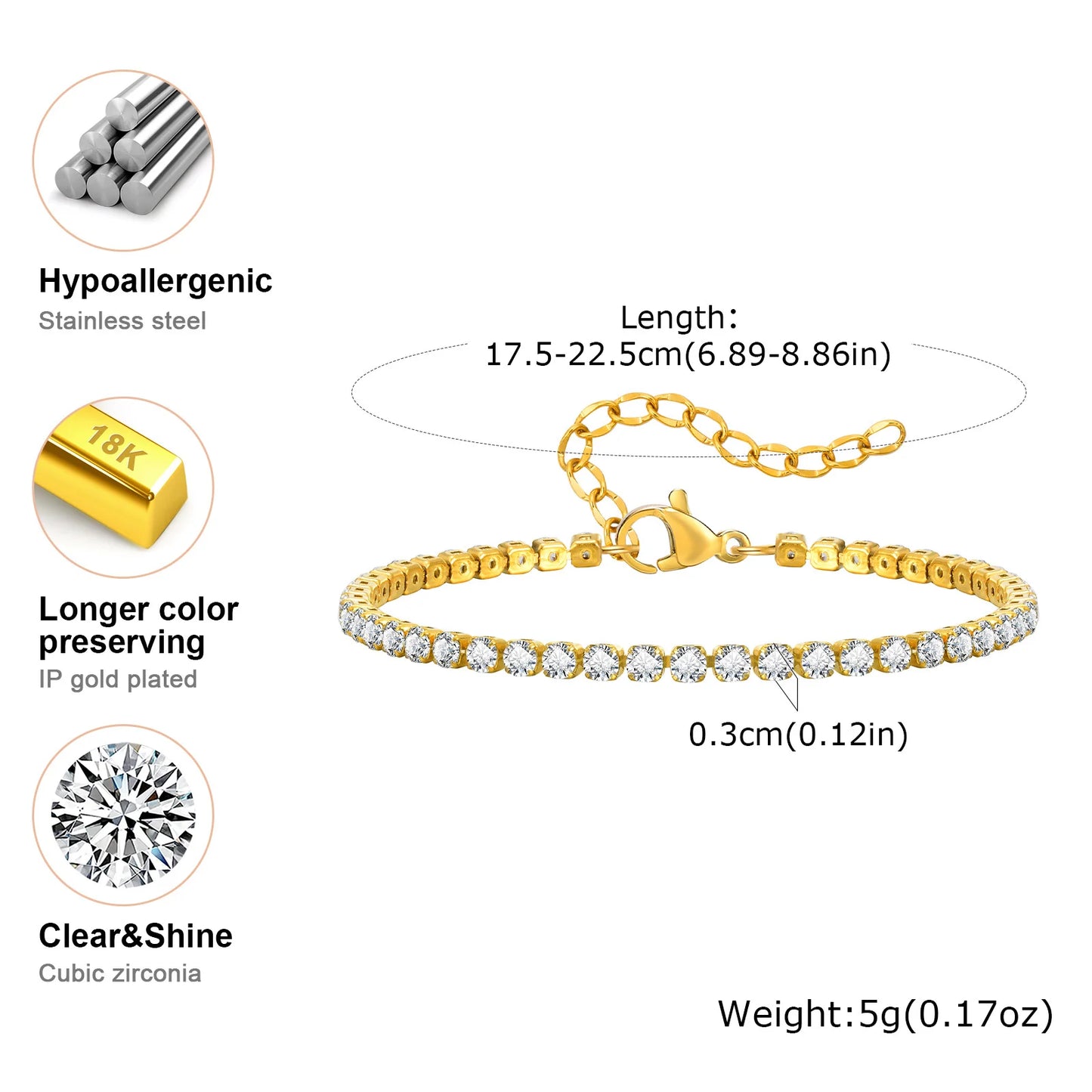 Vnox Love Tennis Chain Bracelets Round Zircon Stone Bangles Set, PVD Stainless Steel Women Jewelry Set Gift for Mom Mothers Day
