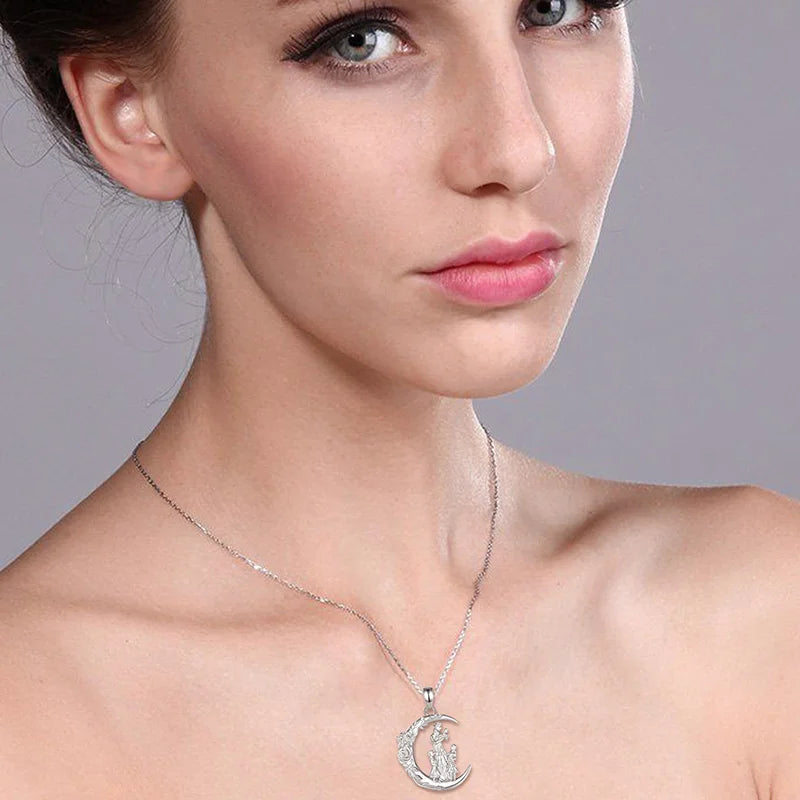 Eudora 925 Sterling Silver Mother Daughter Family Necklace Rose Flower Moon Pendant Fine Jewelry Mother's Day Gift for Women