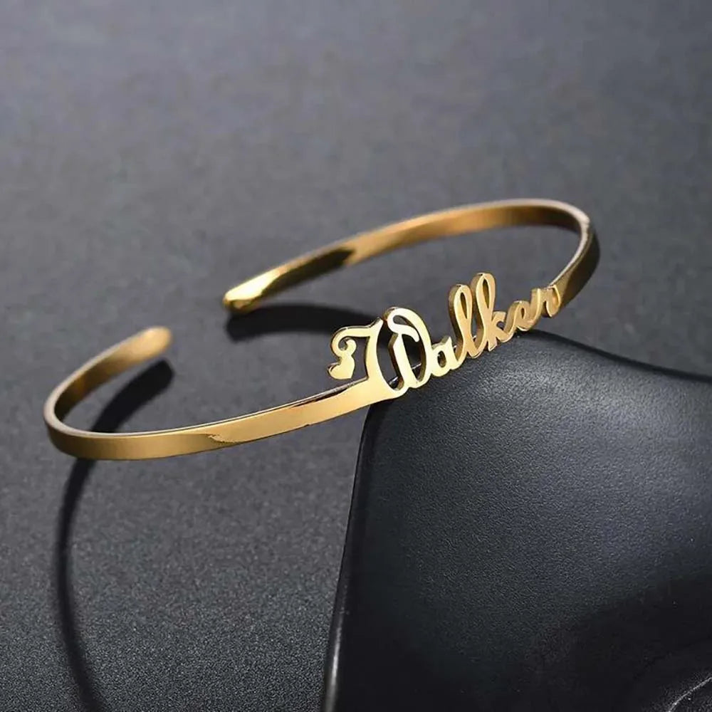 Big Name Custom Bangle Personalized Bracelet Cuff Valentines Gift for Women Men Father Day Mother Stainless Steel Gold Color