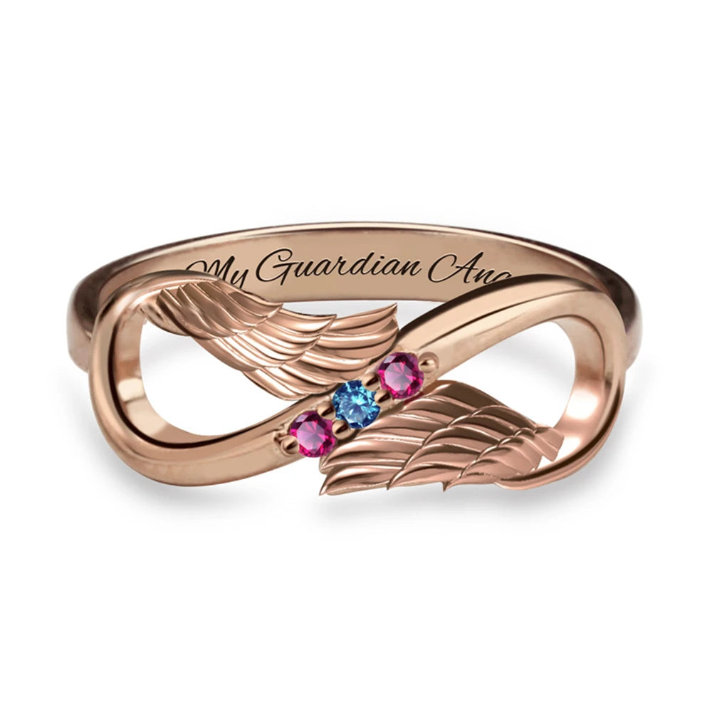 Uonney Dropshipping Manufacturer Engraved Angel Wings Infinity Ring Birthstones Name Ring For Mom Girl Women Jewelry
