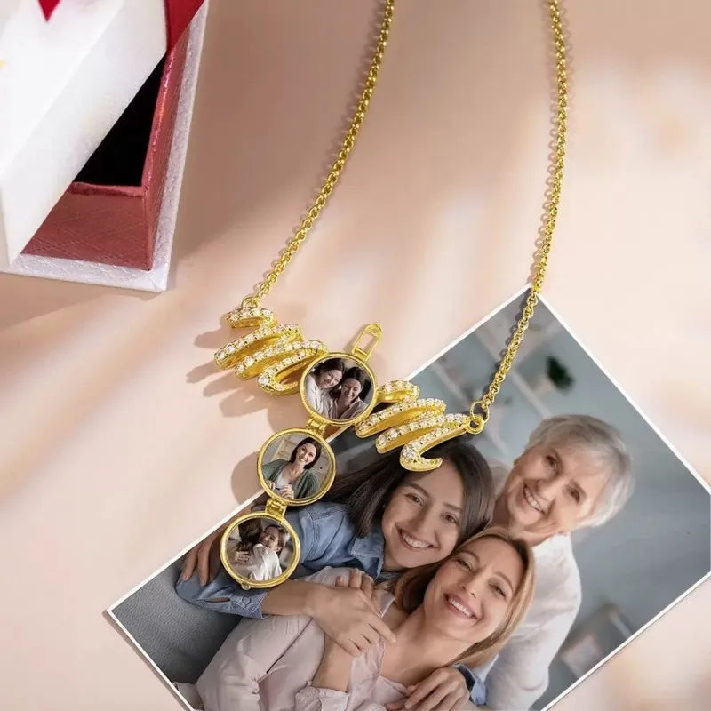 Personalized Customized Photo Stainless Steel MOM Pendant Necklace, Nan Hold 2-6 Photos, A Gift For Mothers, Mother's Day