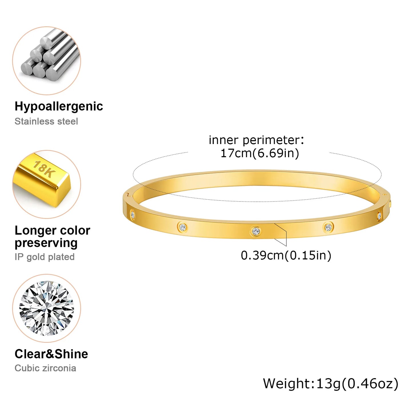 Vnox Love Tennis Chain Bracelets Round Zircon Stone Bangles Set, PVD Stainless Steel Women Jewelry Set Gift for Mom Mothers Day