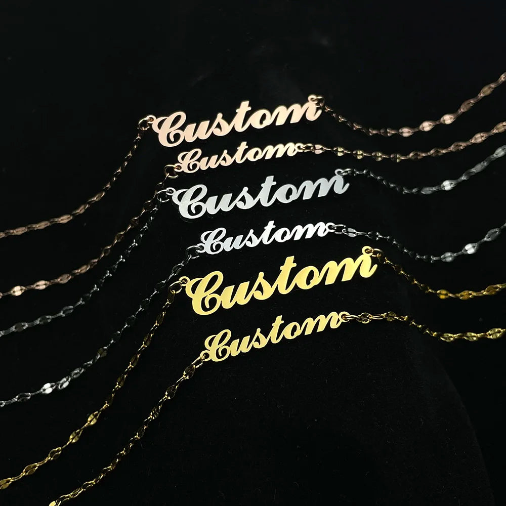 Custom Name Women Necklace Bracelet Set Stainless Steel Jewelry Personalized Letter Pendant Fashion Gold Chain Mothers Day Gifts
