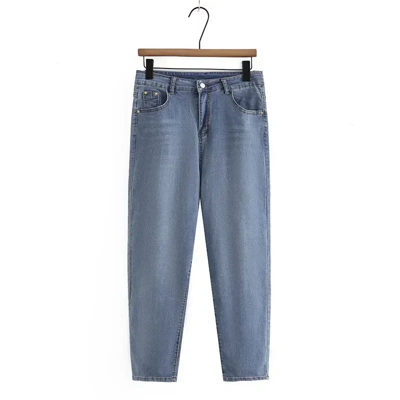 55-100kg Summer Plus Size Women Clothing Jeans Woman High Waist Mom Jeans Female Pants Cotton Elastic Denim Pants Harem Jeans