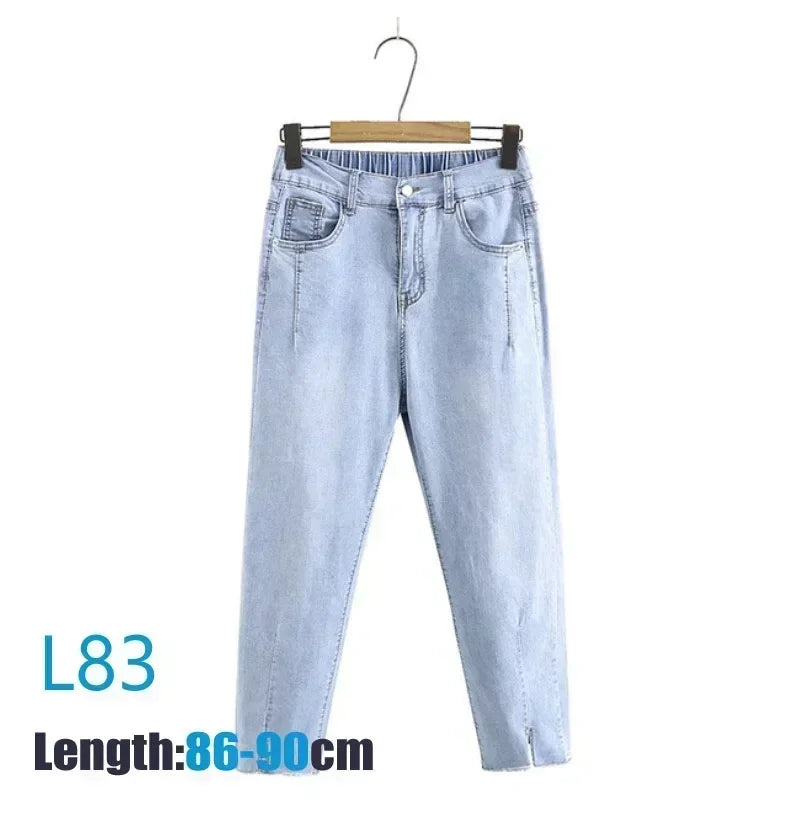 55-100kg Summer Plus Size Women Clothing Jeans Woman High Waist Mom Jeans Female Pants Cotton Elastic Denim Pants Harem Jeans