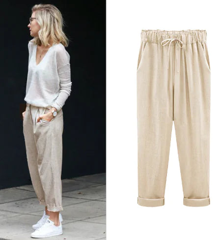 Cotton Linen Cropped Pants for Women