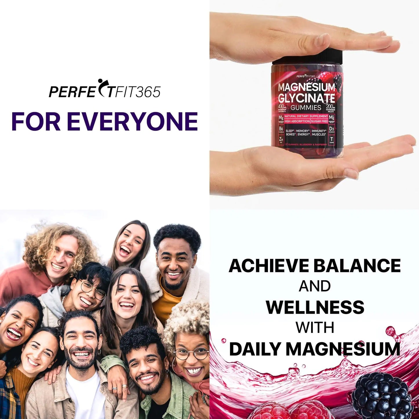 Magnesium Glycinate Gummies for Adults Chewable 400mg 60 Days Supply with