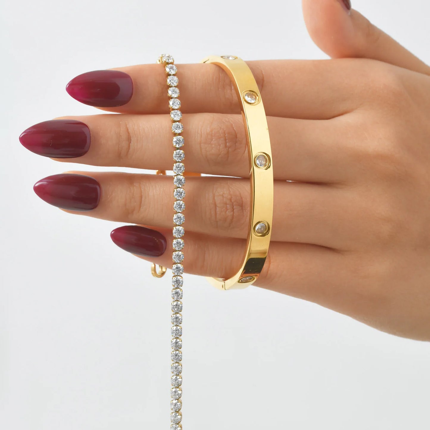 Vnox Love Tennis Chain Bracelets Round Zircon Stone Bangles Set, PVD Stainless Steel Women Jewelry Set Gift for Mom Mothers Day