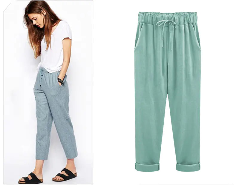 Cotton Linen Cropped Pants for Women