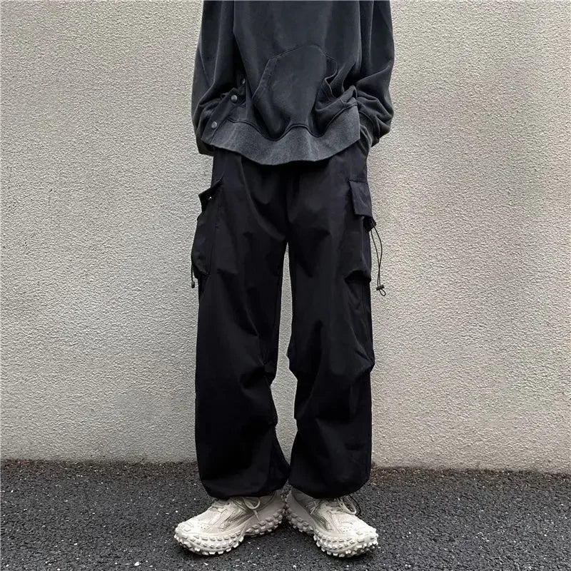 Cargo Pants for Men Straight Grey Trousers Man Autumn Wide Regular Fit Large Size Slacks Street Cotton Spandex Clothing Fashion