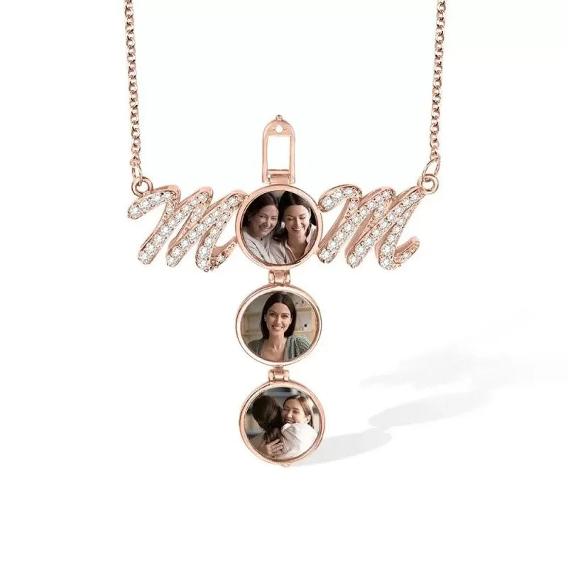 Personalized Customized Photo Stainless Steel MOM Pendant Necklace, Nan Hold 2-6 Photos, A Gift For Mothers, Mother's Day