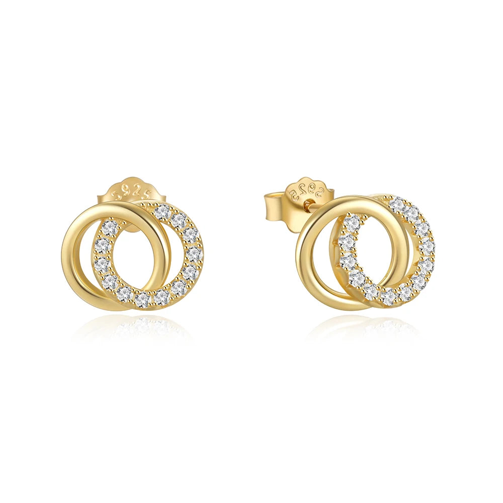 BOAKO 925 Sterling Silver Double Circle Glossy Zircon Minimalist Temperament Earrings For Women Girl Mother Valentines' Day Gift
