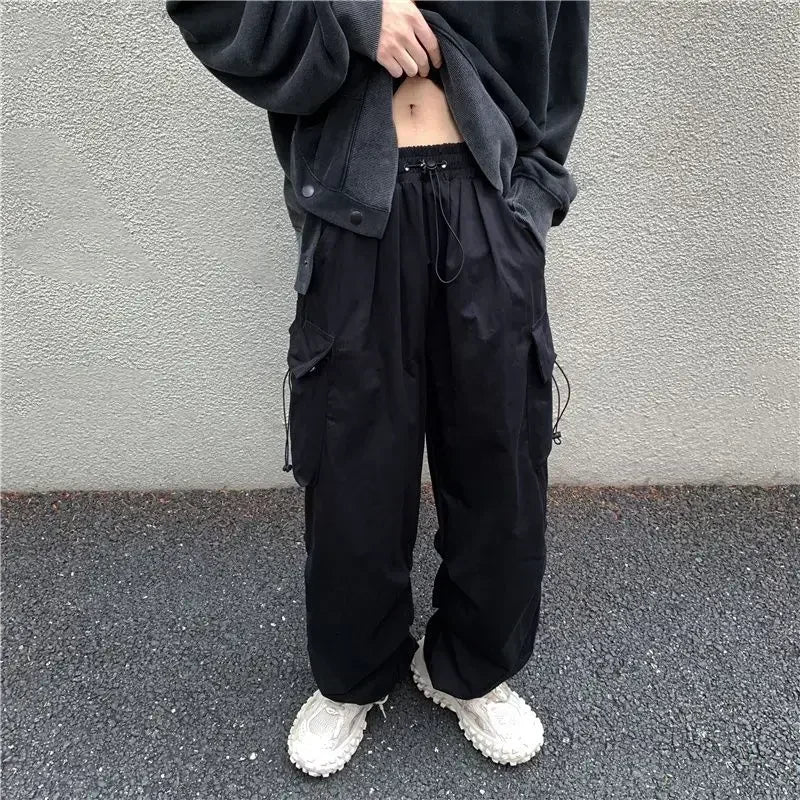 Cargo Pants for Men Straight Grey Trousers Man Autumn Wide Regular Fit Large Size Slacks Street Cotton Spandex Clothing Fashion