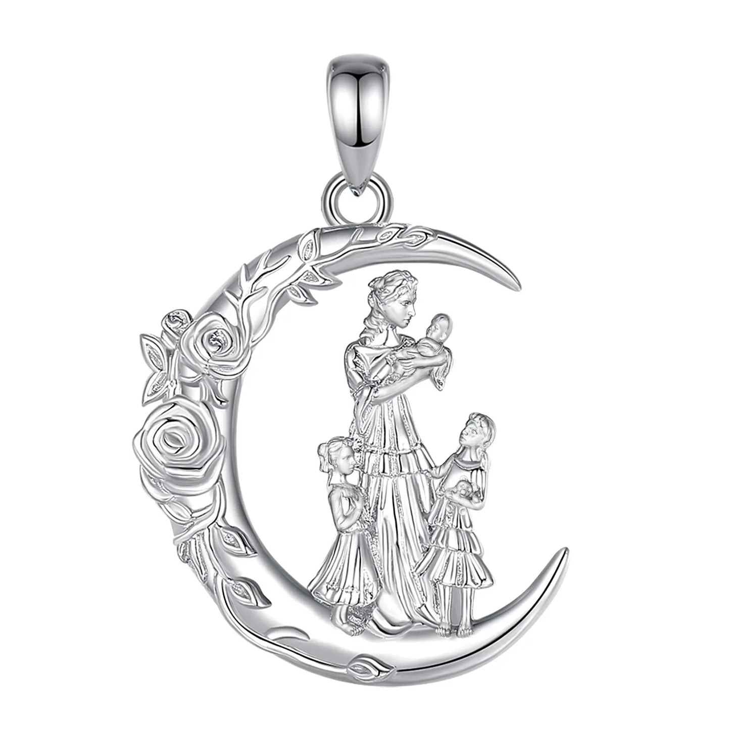 Eudora 925 Sterling Silver Mother Daughter Family Necklace Rose Flower Moon Pendant Fine Jewelry Mother's Day Gift for Women