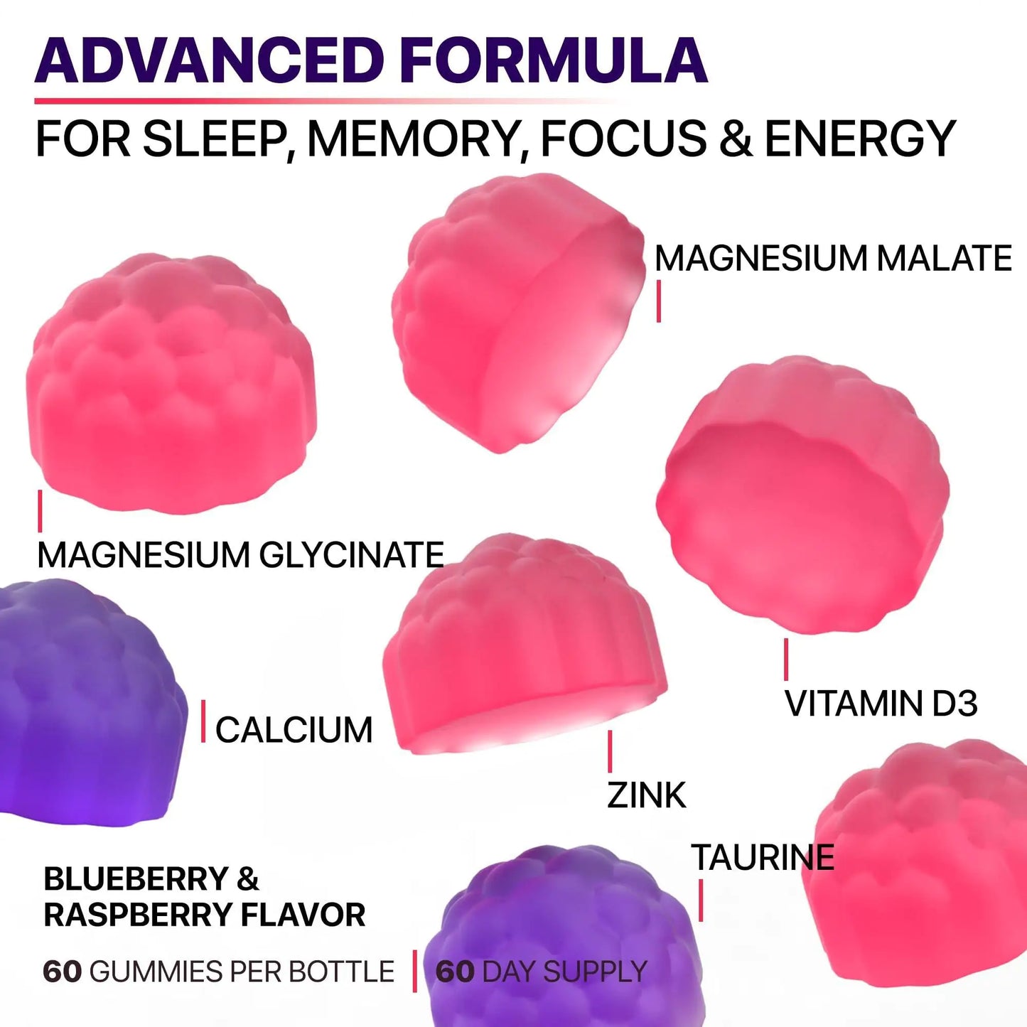 Magnesium Glycinate Gummies for Adults Chewable 400mg 60 Days Supply with