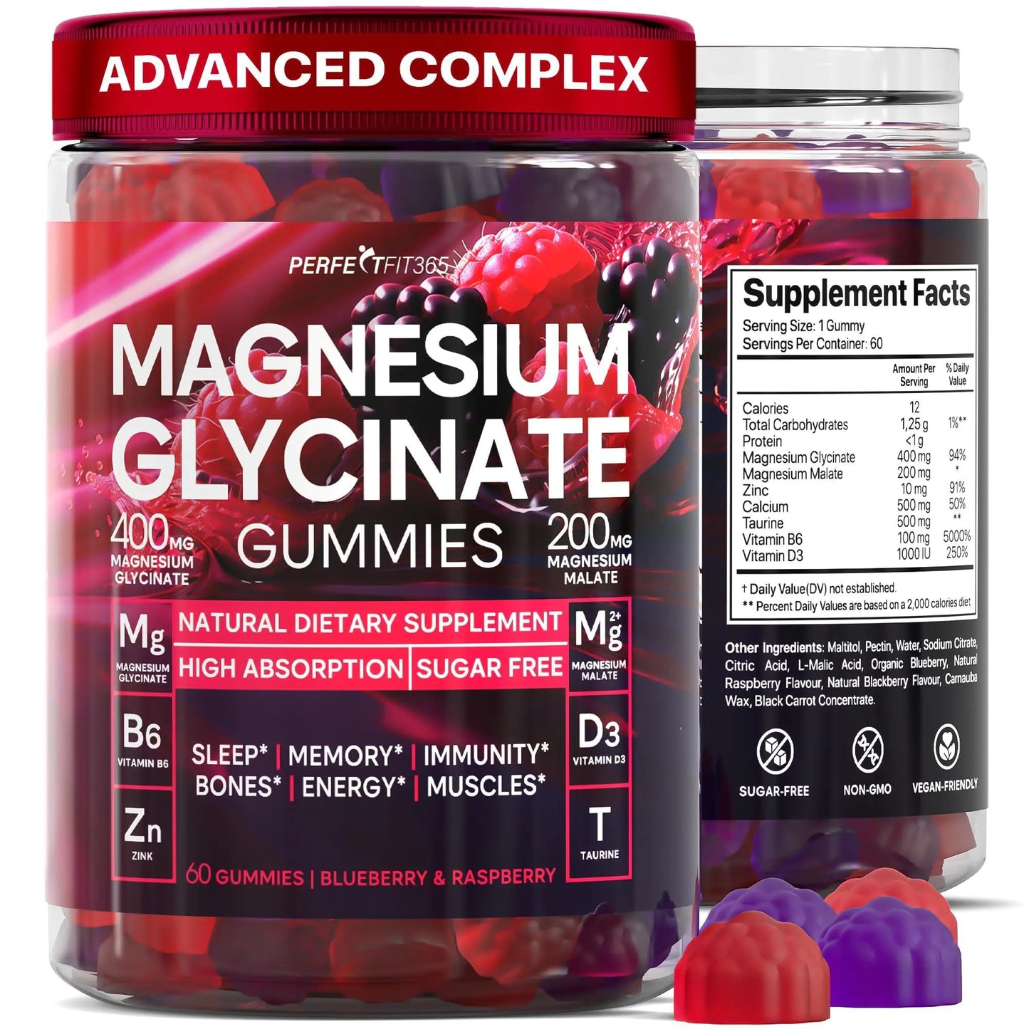 Magnesium Glycinate Gummies for Adults Chewable 400mg 60 Days Supply with