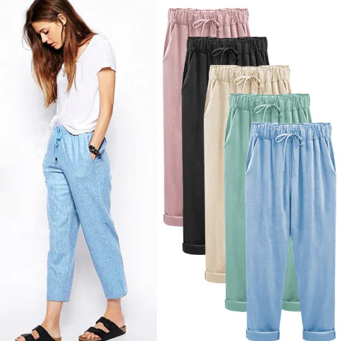 Cotton Linen Cropped Pants for Women