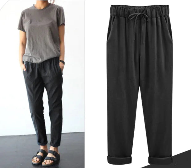 Cotton Linen Cropped Pants for Women