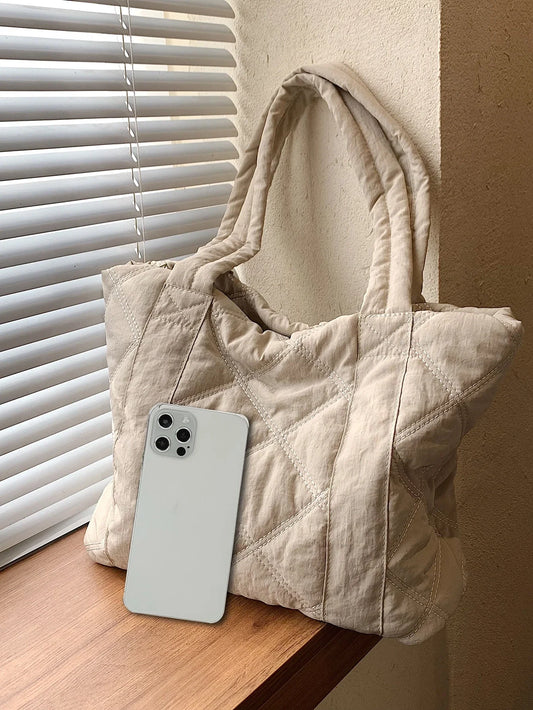 Minimalist Quilted Tote Bag, Mothers Day Gift For Mom, Stylish Linen, PVC Bag For Groceries & Gifts School Bag For Graduate, Tee