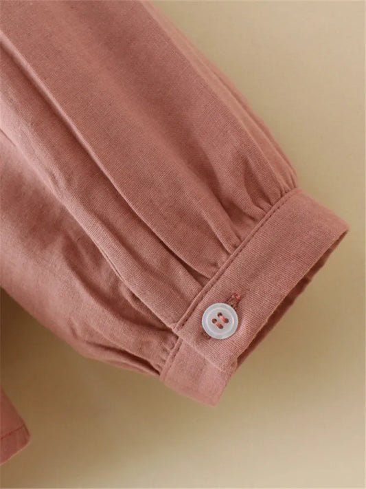 Plus Size Women's Shirt Spring And Autumn Solid Color Non-Stretch Cotton Fabric Long-Sleeved Top Thin Basic Lapel Shirt XL-4XL