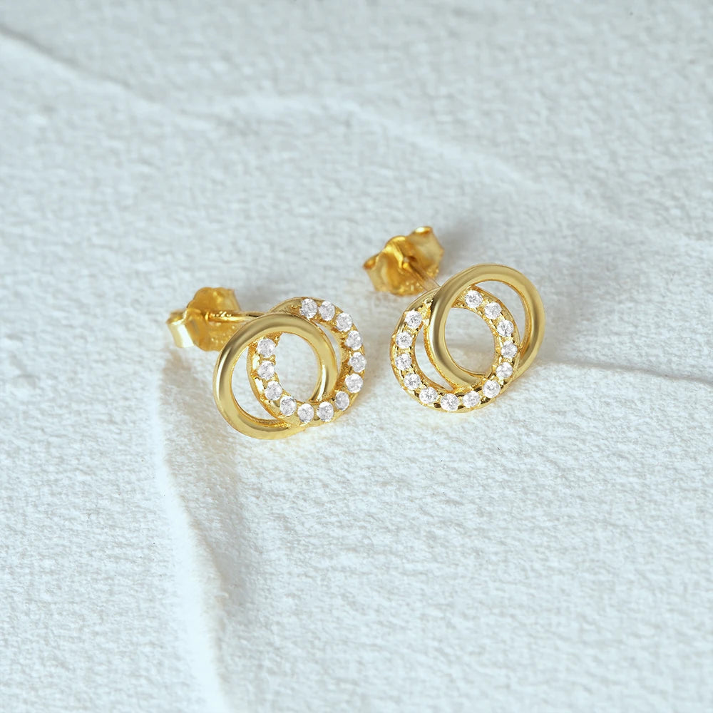 BOAKO 925 Sterling Silver Double Circle Glossy Zircon Minimalist Temperament Earrings For Women Girl Mother Valentines' Day Gift