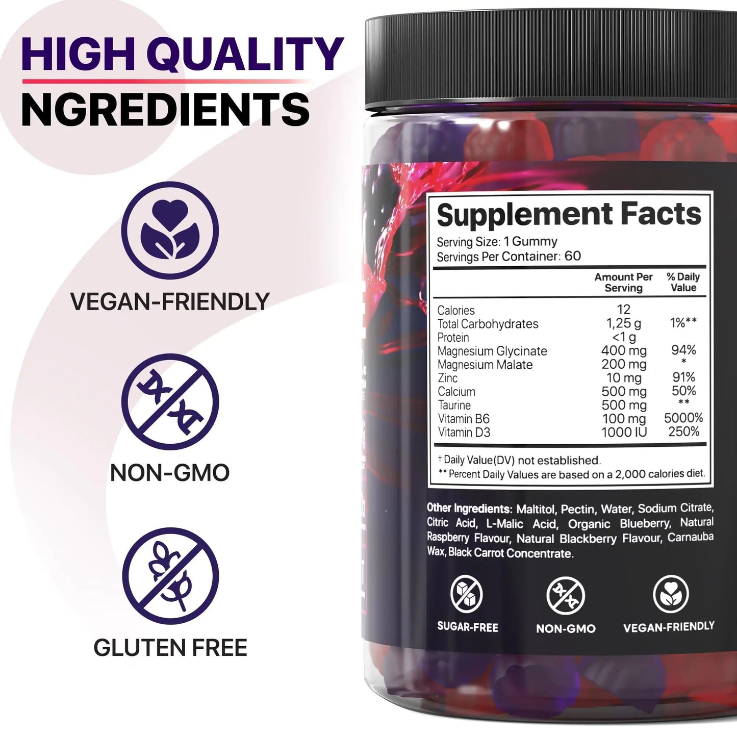 Magnesium Glycinate Gummies for Adults Chewable 400mg 60 Days Supply with