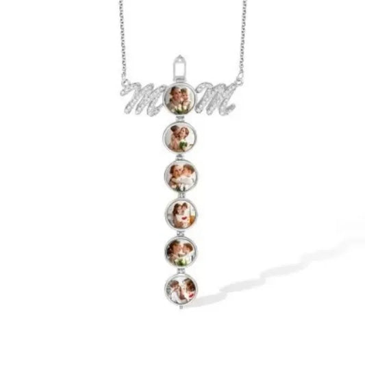 Personalized Customized Photo Stainless Steel MOM Pendant Necklace, Nan Hold 2-6 Photos, A Gift For Mothers, Mother's Day