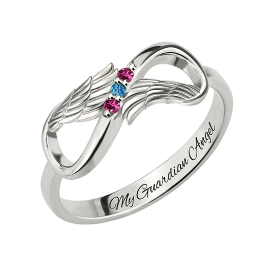 Uonney Dropshipping Manufacturer Engraved Angel Wings Infinity Ring Birthstones Name Ring For Mom Girl Women Jewelry
