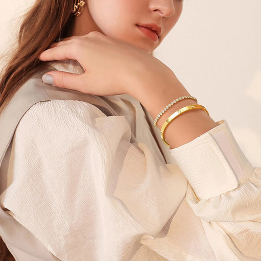 Vnox Love Tennis Chain Bracelets Round Zircon Stone Bangles Set, PVD Stainless Steel Women Jewelry Set Gift for Mom Mothers Day