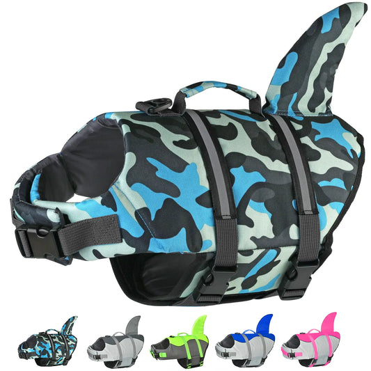 Doglay Dog Life Jacket Ripstop Cute Shark Dog Life Jacket with Superior Buoyancy and Rescue Handle Adjustable Dog Life Vests for Swimming Boating Pet Flotation Vest for Small Medium Large Dogs