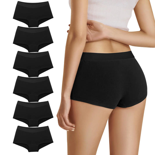 Geyuwoz Womens Underwear Boxer Shorts for Women Cotton Boy Shorts Ladies Full Coverage Panties BL-S-6 Black