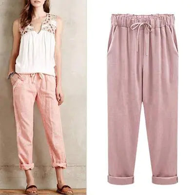 Cotton Linen Cropped Pants for Women